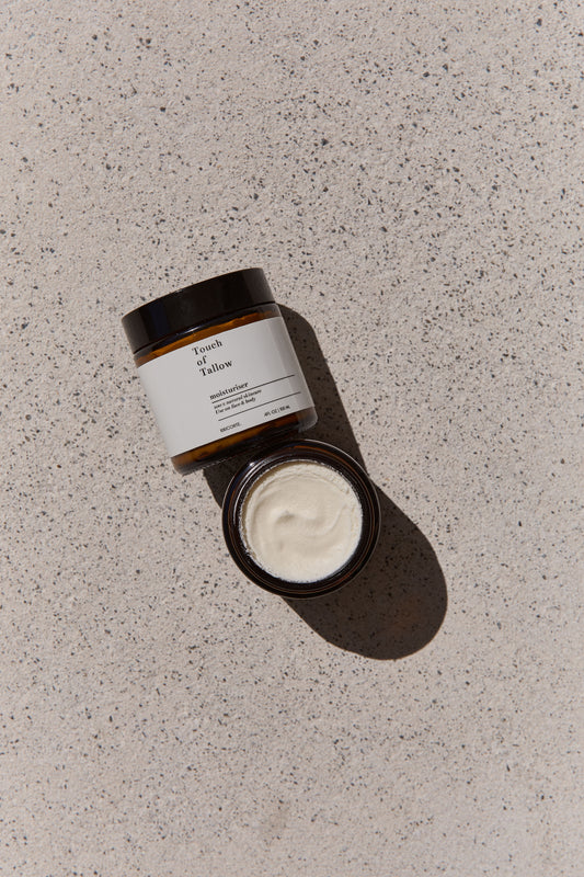 100ml beef tallow moisturiser made with grass-fed tallow and organic jojoba oil. Deeply nourishing, natural skincare for hydration, dryness, and sensitive skin.